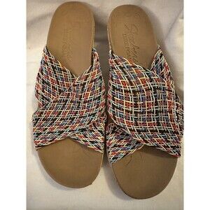 Skechers Womens Slide Wedge Sandals Beverlee Vacation Mode Cross Band Multi 9.5